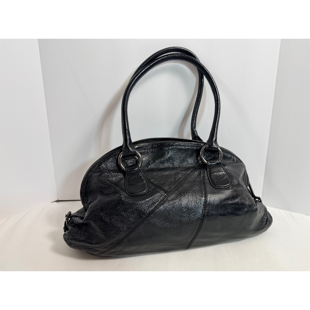 Hobo International Black Patent Leather Shoulder Bag Satchel Gunmetal Hardware